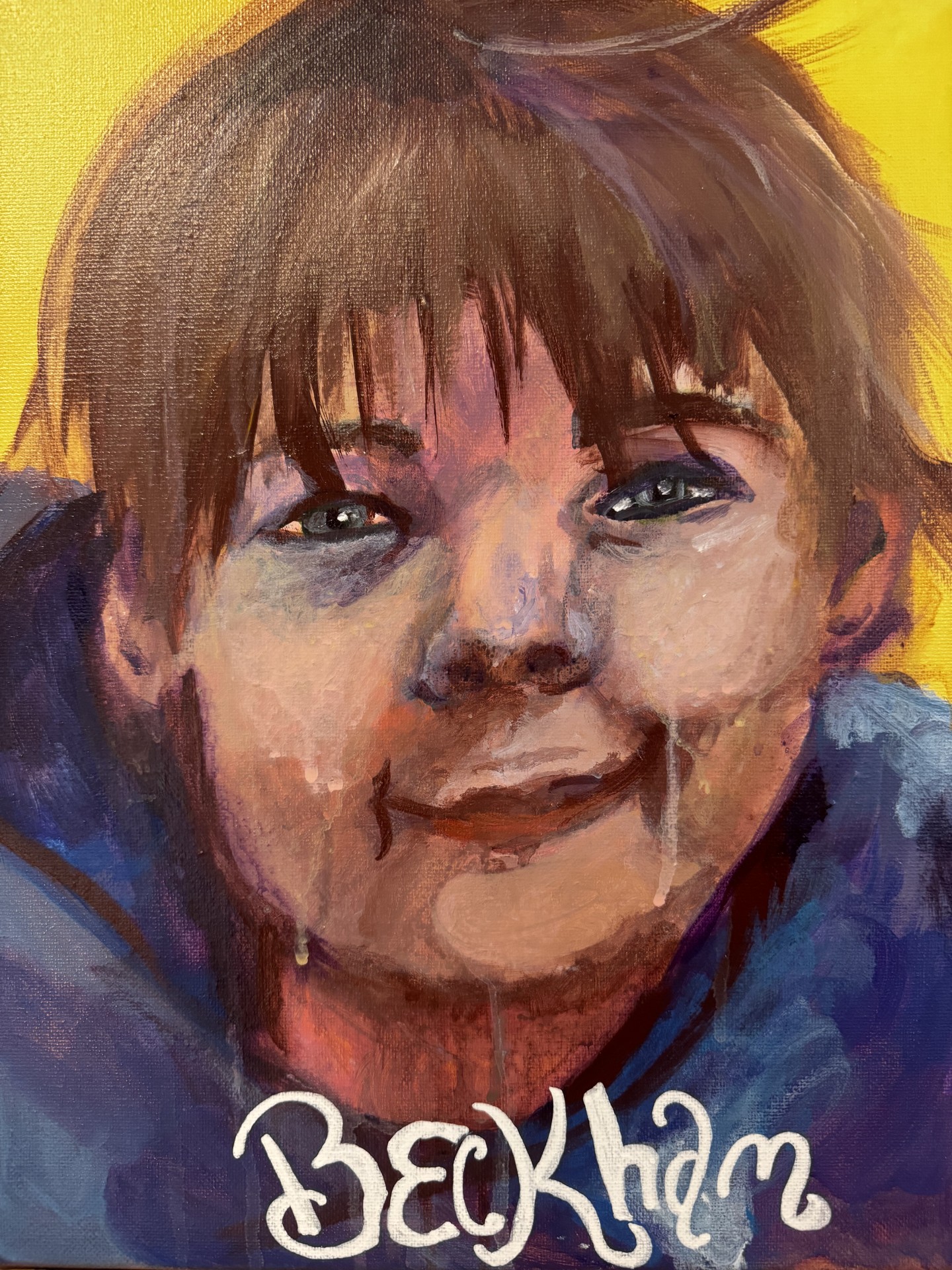 painting of little boy grinning
